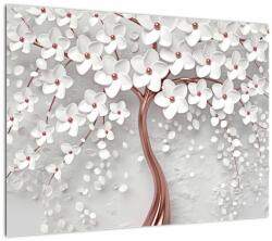 Mivali Tablou - Imaginea copacului alb cu flori albe, rosegold, dintr-o bucată 70x50 cm (V022754V7050)