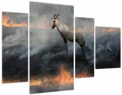 Mivali Tablou cu capră de munte în foc (cu ceas), din patru bucăți 110x75 cm cu ceas (V022106V11075C)