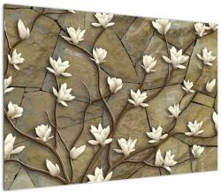 Mivali Tablou - Magnolii albe pe zidărie de piatră, dintr-o bucată 100x70 cm (V022779V10070)