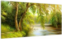 Mivali Tablou pe sticlă - Salcie lângă lac, pictură în ulei, dintr-o bucată 100x50 cm pe sticlă (V023249V10050GD)