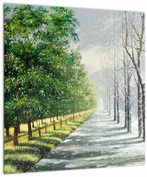Mivali Tablou pe sticlă - Iarna versus vara, dintr-o bucată 40x40 cm pe sticlă (V022215V4040GD)