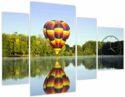 Mivali Tablou cu balon cu aer cald pe un lac (cu ceas), din patru bucăți 110x75 cm cu ceas (V020217V11075C)