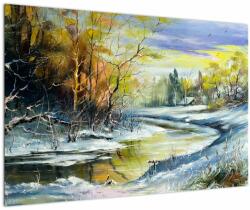 Mivali Tablou - Râu de iarnă, pictură în ulei, dintr-o bucată 90x60 cm (V023235V9060)