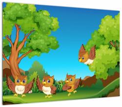 Mivali Tablou pe sticlă - Bufnițe vesele, dintr-o bucată 70x50 cm pe sticlă (V023526V7050GD)