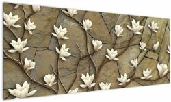Mivali Tablou - Magnolii albe pe zidărie de piatră, dintr-o bucată 145x58 cm (V022779V14558)