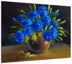 Mivali Tablou pe sticlă - Flori albastre în vază, dintr-o bucată 70x50 cm pe sticlă (V023177V7050GD)
