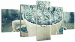 Mivali Tablou - Lumea de iarnă într-o căniță (cu ceas), din cinci bucăți 150x80 cm cu ceas (V023563V15080C)