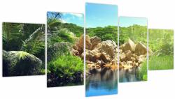 Mivali Tablou cu lac în jungla din Seychelles (cu ceas), din cinci bucăți 150x80 cm cu ceas (V020651V15080C)
