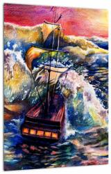 Mivali Tablou - Navă pe valurile oceanului, aquarelă, dintr-o bucată 30x40 cm (V022808V3040)