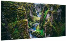 Mivali Tablou pe sticlă - Râu într-o vale stâncoasă, dintr-o bucată 100x50 cm pe sticlă (V022691V10050GD)