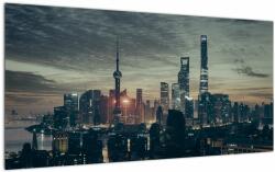 Mivali Tablou pe sticlă cu orașul în amurg, dintr-o bucată 100x50 cm pe sticlă (V021376V10050GD)