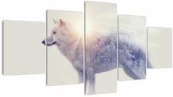 Mivali Tablou - Lupul arctic oglindit în peisaj sălbatic, din cinci bucăți 150x80 cm (V023419V150805PCS)