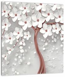 Mivali Tablou pe sticlă - Imaginea copacului alb cu flori albe, rosegold, dintr-o bucată 30x30 cm pe sticlă (V022754V3030GD)