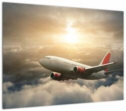 Mivali Tablou pe sticlă - Avion în nori, dintr-o bucată 70x50 cm pe sticlă (V022327V7050GD)