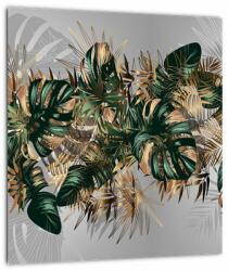 Mivali Tablou pe sticlă - Frunze tropicale, Galben - auriu, dintr-o bucată 30x30 cm pe sticlă (V023488V3030GD)