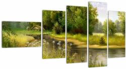 Mivali Tablou - Râu lângă pădure, pictură în ulei, din cinci bucăți 110x60 cm (V023250V11060)