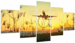 Mivali Tablou cu avionul ridicându-se spre zbor (cu ceas), din cinci bucăți 150x80 cm cu ceas (V021121V15080C)
