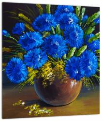 Mivali Tablou pe sticlă - Flori albastre în vază, dintr-o bucată 30x30 cm pe sticlă (V023177V3030GD)