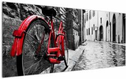 Mivali Tablou - Bicicleta roșie pe o stradă pavată, dintr-o bucată 120x50 cm (V023213V12050)