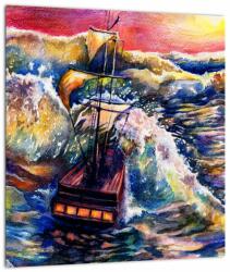 Mivali Tablou - Navă pe valurile oceanului, aquarelă, dintr-o bucată 30x30 cm (V022808V3030)