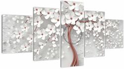 Mivali Tablou - Imaginea copacului alb cu flori albe, rosegold (cu ceas), din cinci bucăți 150x80 cm cu ceas (V022754V15080C)
