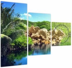 Mivali Tablou cu lac în jungla din Seychelles (cu ceas), din trei bucăți 90x70 cm cu ceas (V020651V9070C)