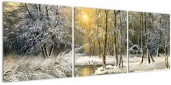 Mivali Tablou - Cabană în pădure, pictură în uei, din trei bucăți 120x40 cm (V023251V12040)