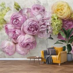 Mivali Fototapet - Flori pe perete, culori pastelate, vlies, 343x238 cm (T100396TQ7)