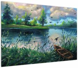 Mivali Tablou- Pictură în ulei, seară de vară lângă lac, dintr-o bucată 100x70 cm (V022760V10070)