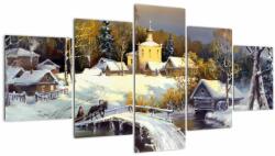 Mivali Tablou - Orășel iarna, din cinci bucăți 150x80 cm (V023276V150805PCS)