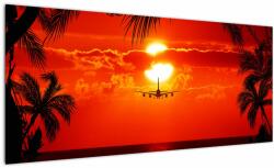 Mivali Tablou - apus de soare cu avion, dintr-o bucată 100x40 cm (V020623V10040)