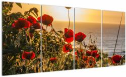 Mivali Tablou cu apus de soare cu flori de maci, din patru bucăți 160x80 cm (V020877V16080)