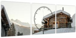 Mivali Tablou - cabana montană în zăpadă (cu ceas), din trei bucăți 90x30 cm cu ceas (V020589V9030C)