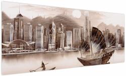 Mivali Tablou - Victoria Harbour, Hong Kong, efect sepia, dintr-o bucată 250x125 cm (V023101V250125)