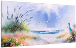 Mivali Tablou pe sticlă - Plaja romantică, pictură în ulei, dintr-o bucată 100x50 cm pe sticlă (V023170V10050GD)