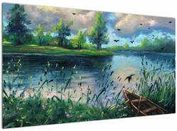 Mivali Tablou- Pictură în ulei, seară de vară lângă lac, dintr-o bucată 120x70 cm (V022760V12070)