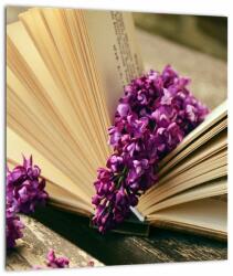 Mivali Tablou pe sticlă cu carte și floare violetă, dintr-o bucată 30x30 cm pe sticlă (V020474V3030GD)