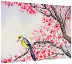 Mivali Tablou - Pasăre pe un copac cu flori roșii, dintr-o bucată 70x50 cm (V023680V7050)
