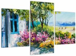 Mivali Tablou - Grădina din fața casei, pictură în ulei, din trei bucăți 90x60 cm (V023178V90603PCS)