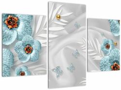 Mivali Tablou - 3D Flori albastre, din trei bucăți 90x60 cm (V022971V90603PCS)