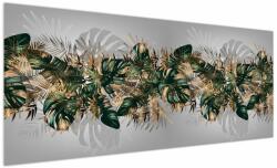 Mivali Tablou - Frunze tropicale, Galben - auriu, dintr-o bucată 250x125 cm (V023488V250125)