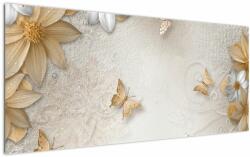 Mivali Tablou - Flori cu fluturi, dintr-o bucată 120x50 cm (V022769V12050)