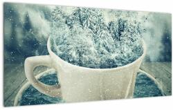 Mivali Tablou pe sticlă - Lumea de iarnă într-o căniță, dintr-o bucată 100x50 cm pe sticlă (V023563V10050GD)