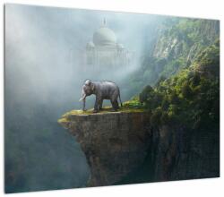 Mivali Tablou pe sticlă - Elefant în vârful Taj Mahalului, dintr-o bucată 70x50 cm pe sticlă (V023050V7050GD)