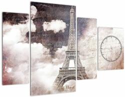 Mivali Tablou - Turnul Eiffel, Paris, Franța (cu ceas), din patru bucăți 110x75 cm cu ceas (V023161V11075C)