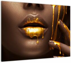 Mivali Tablou pe sticlă - Femeie cu buze aurii, dintr-o bucată 70x50 cm pe sticlă (V022099V7050GD)