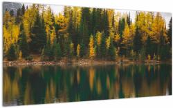 Mivali Tablou pe sticlă cu lac de pădure, dintr-o bucată 100x50 cm pe sticlă (V020235V10050GD)