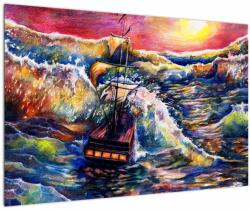 Mivali Tablou - Navă pe valurile oceanului, aquarelă, dintr-o bucată 90x60 cm (V022808V9060)