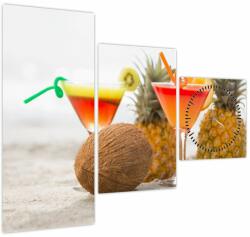 Mivali Tablou cu ananas și pahare pe plajă (cu ceas), din trei bucăți 90x70 cm cu ceas (V021220V9070C)