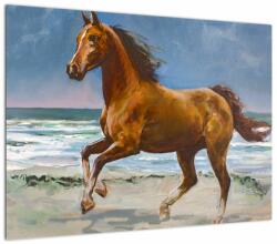 Mivali Tablou pe sticlă - Caii pe plajă, dintr-o bucată 70x50 cm pe sticlă (V023260V7050GD)